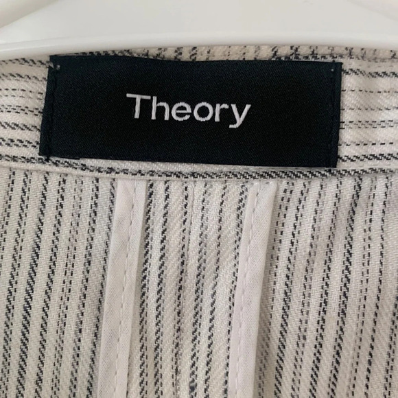 Theory Double Breasted Linworth Ikat Tierra Linen Blazer Coat Beige Gray Size 2 - Picture 3 of 9